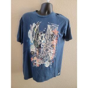 Billabong Men's Blue Short Sleeve Skull Wings Slim Fit Graphic Tee Extra Large